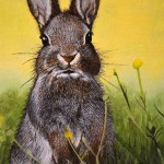 Little Black Bunny in Grass Painting