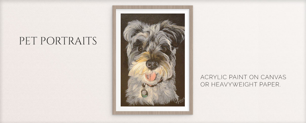 Pet Portraits: acrylic paint on canvas or pencil on heavy weight paper